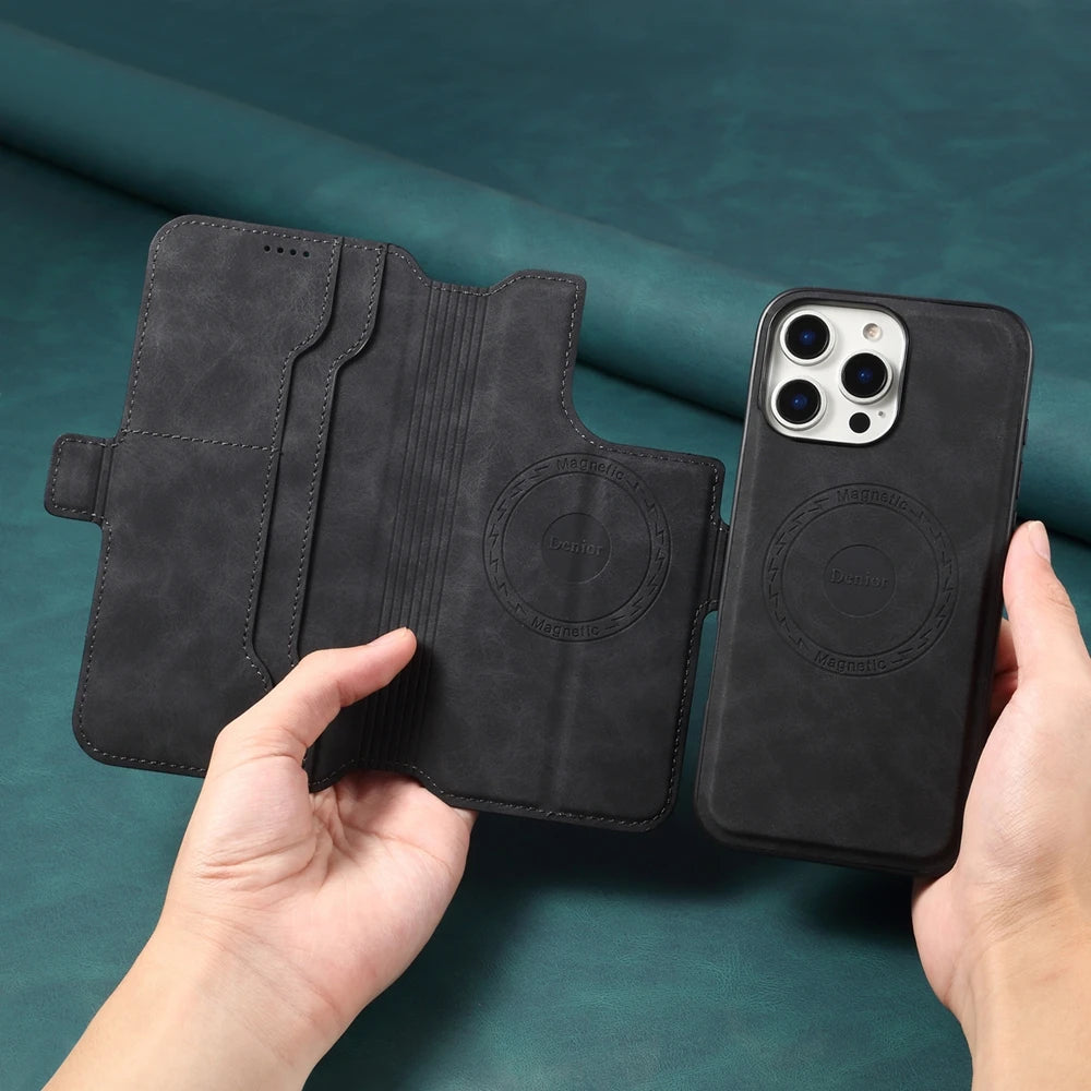 2-in-1 Magnetic Leather Flip Wallet Case for iPhone 15 Series