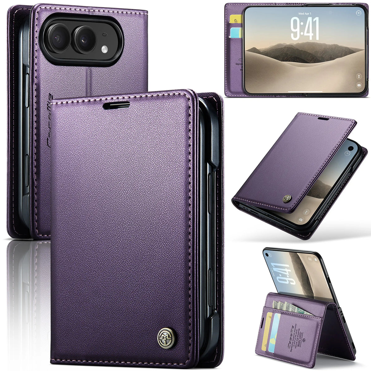 Textured Leather Kickstand Wallet Case with 2-Card Storage for iPhone Duo