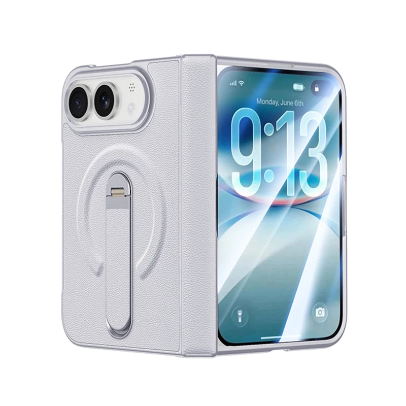 Hinge Protection Kickstand Case with MagSafe Metal Holder for iPhone Duo