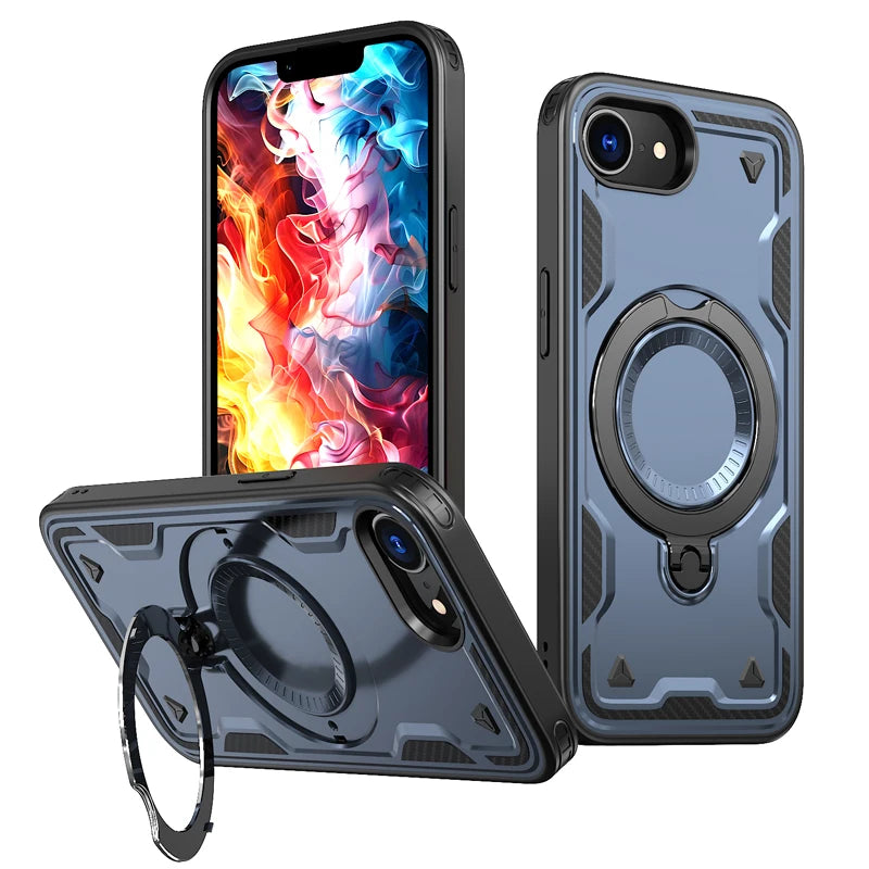 iPhone 16e Magnetic Hard PC + Soft TPU Case & Rotatable Ring Stand