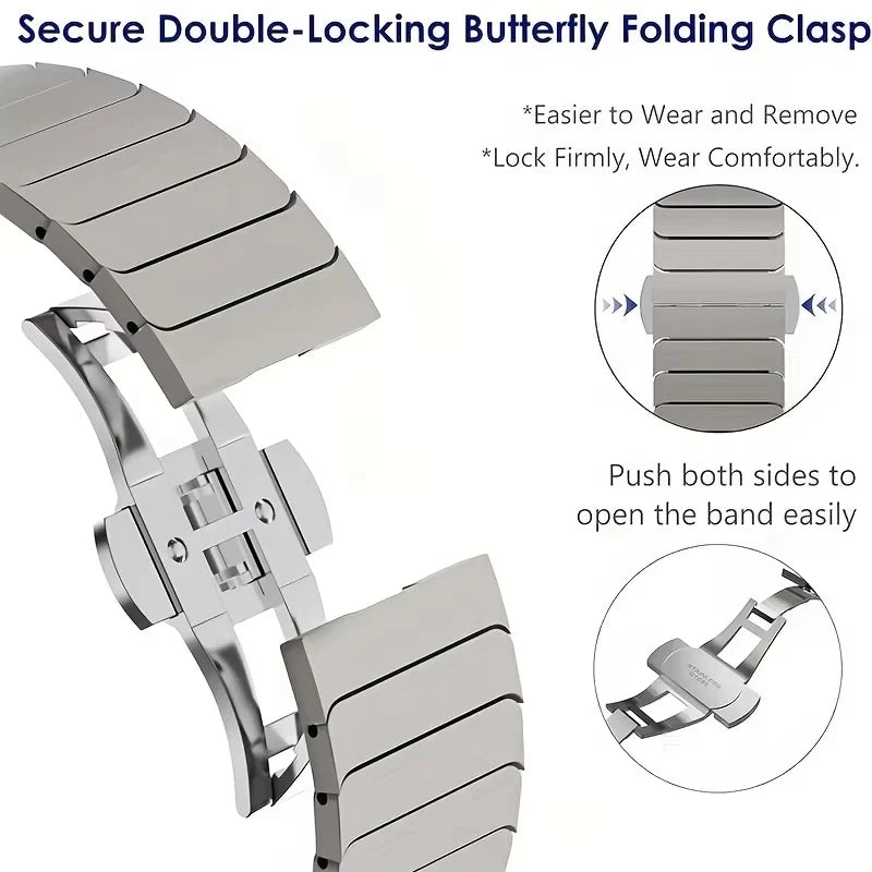 Polished Stainless Steel Bracelet with Dual-Sided Butterfly Clasp for Samsung Galaxy Watch 9