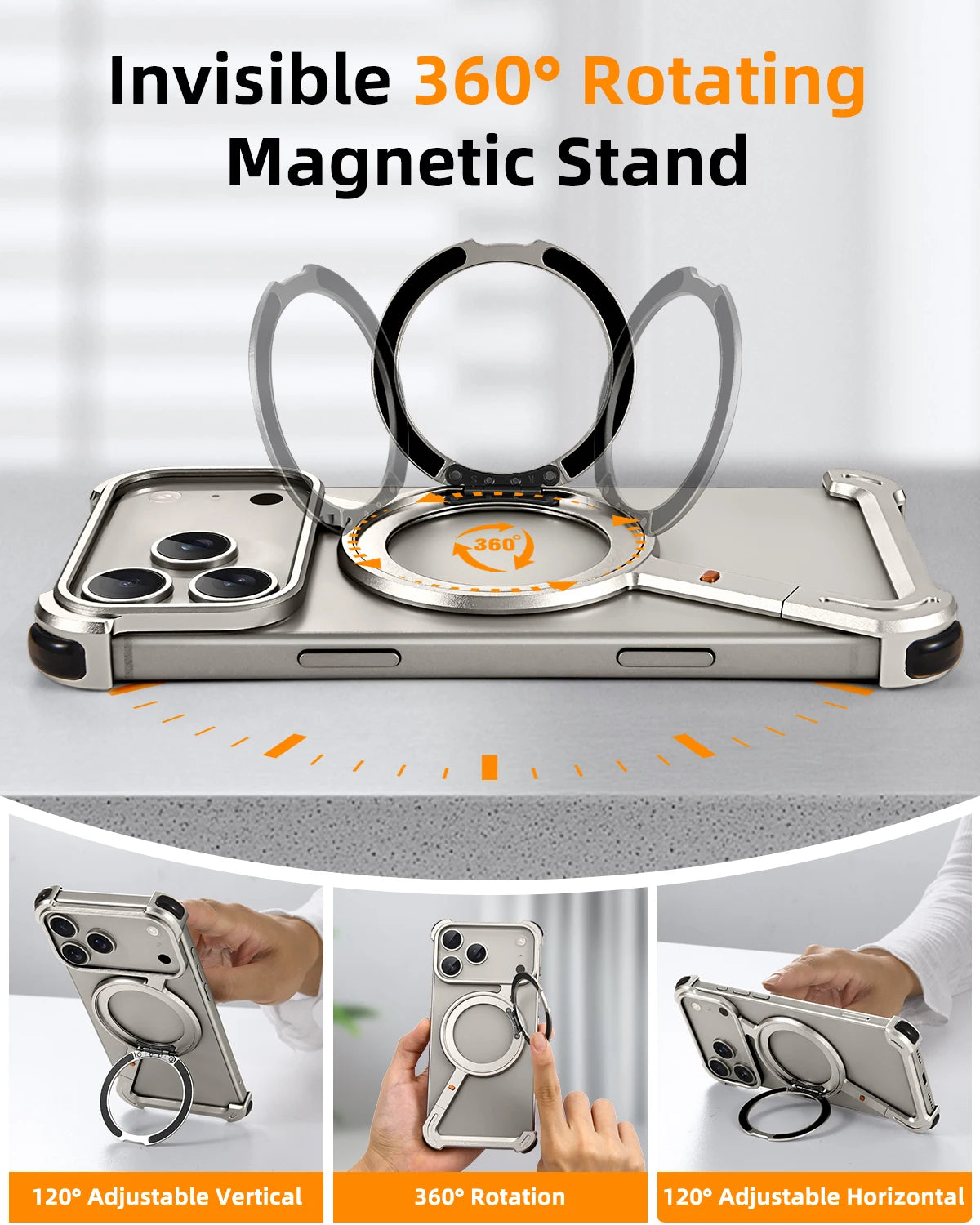 iPhone 17 Series Shockproof Z-Shape Case with 360° Magnetic Rotating Stand