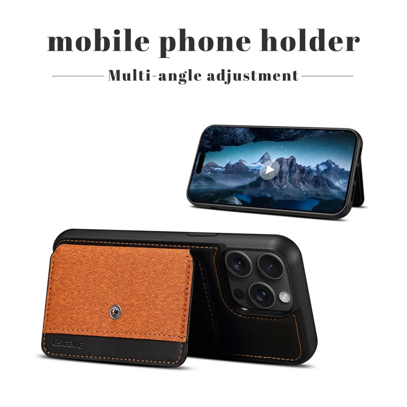 Luxury Leather Wallet Case with Card Slots and Bag Stand for iPhone 15 Series