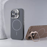 Matte Silicone MagSafe Case with Alloy Lens Kickstand for iPhone 16 Series