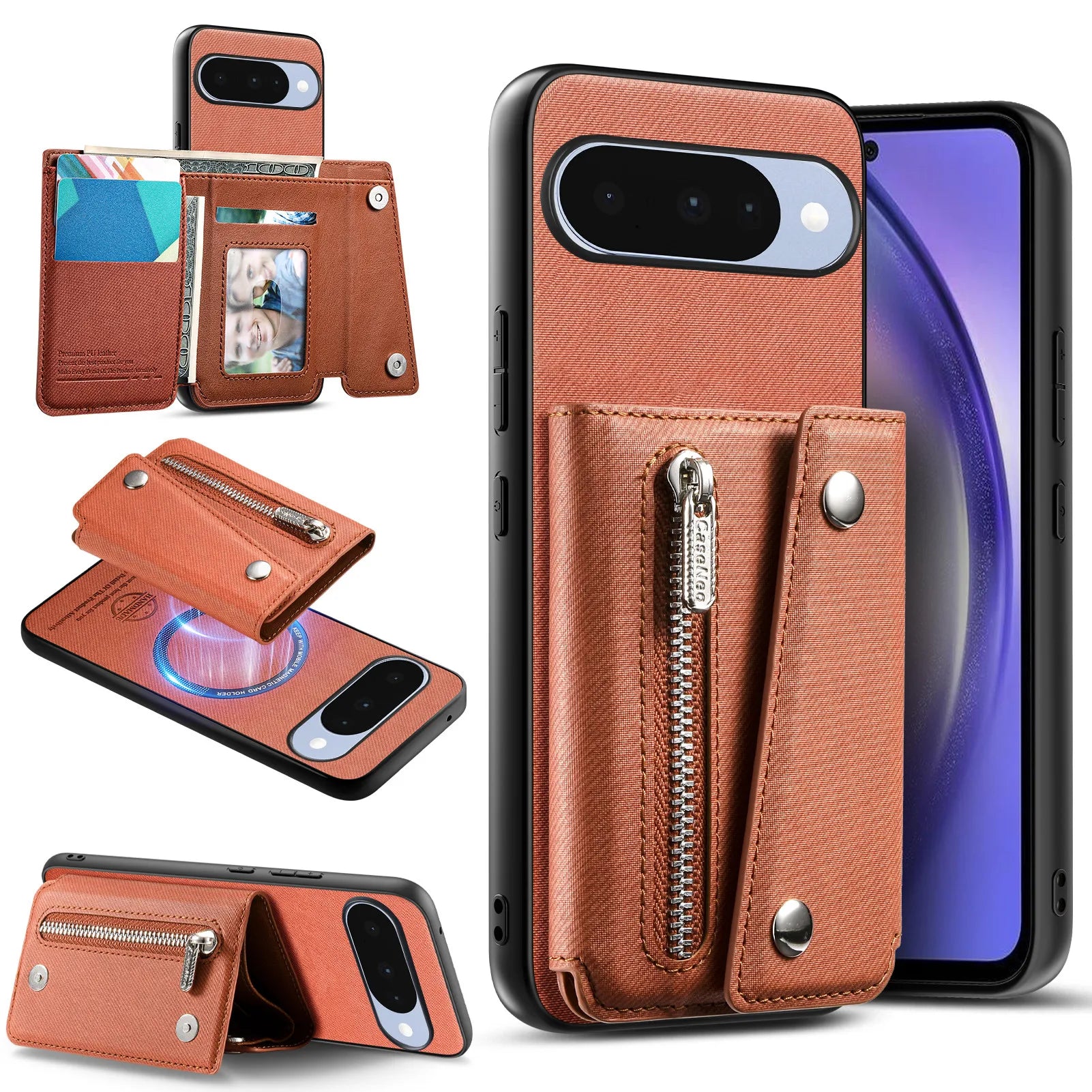 Denim Textured Leather Magnetic Case with Wallet Pocket for Google Pixel 9 Series