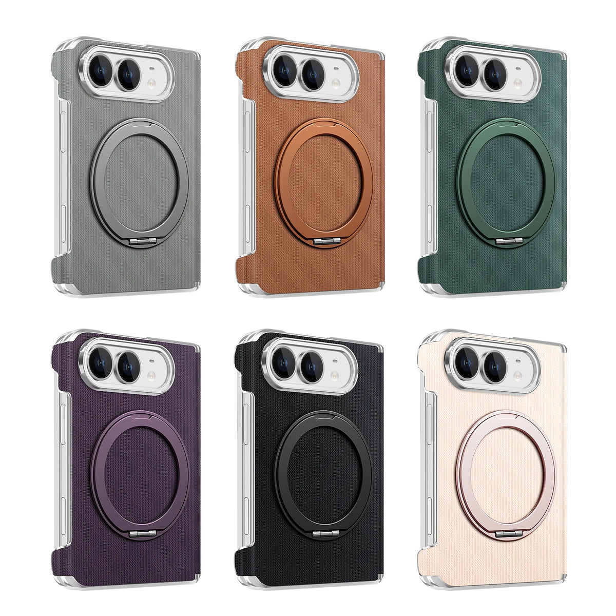 Textured Leather MagSafe Case with 360° Rotating Ring Stand for iPhone Duo