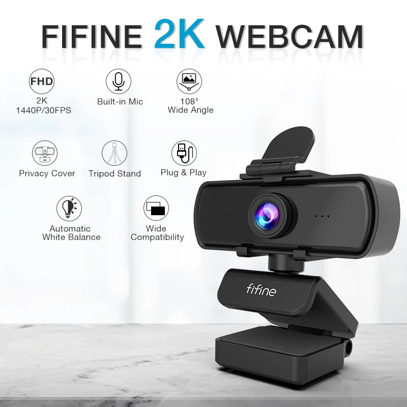 FIFINE K420 1440p Webcam with Built-in Microphone