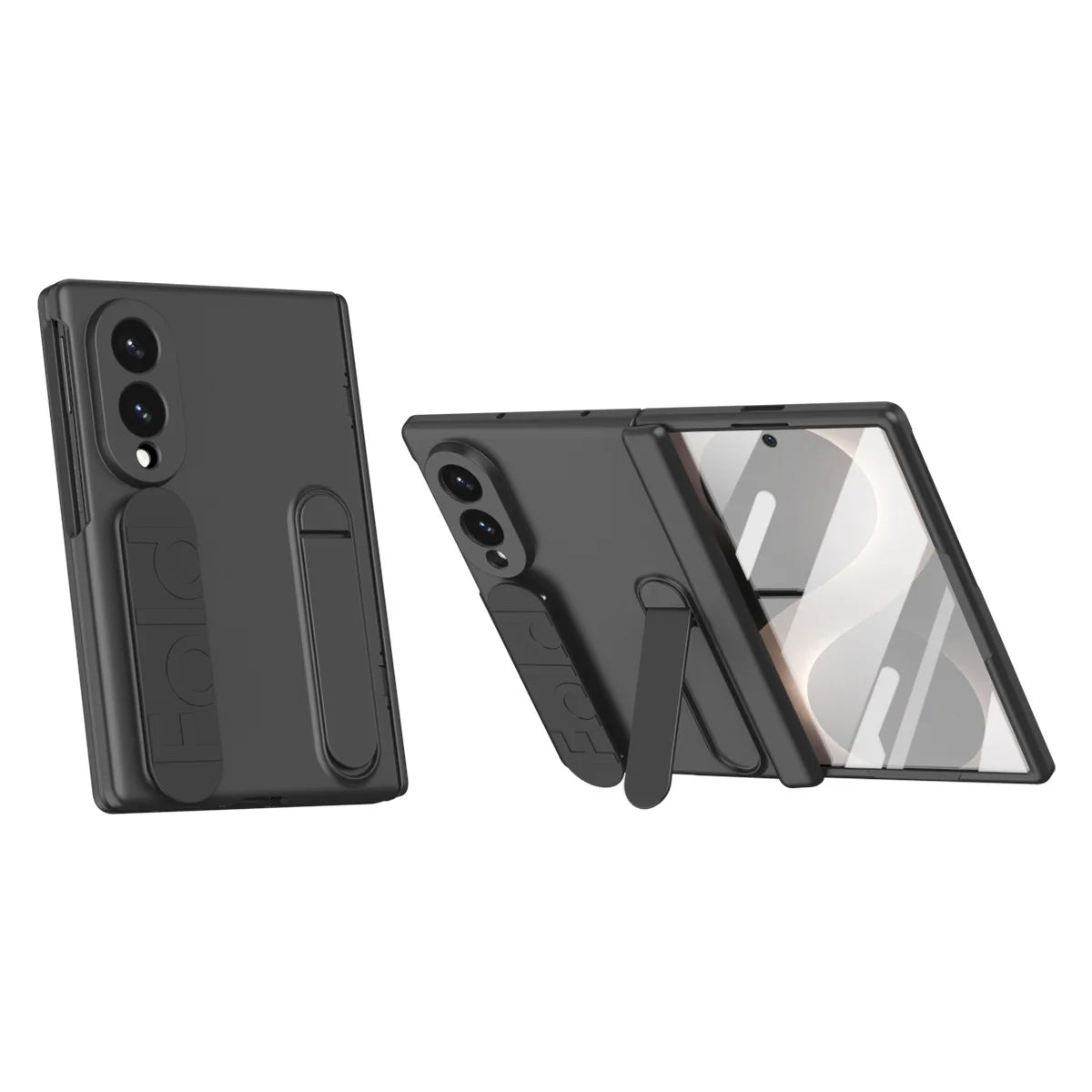 Silicone Wristband Stand Case with Tempered Glass Back for Samsung Galaxy Z Fold 8