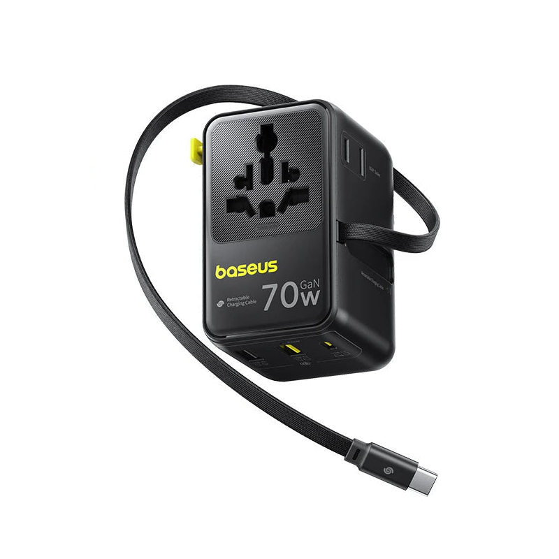 Baseus 70W GaN Travel Charger with Retractable USB Cable