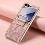 Embossed Leather Protective Case with Ring Stand for Samsung Galaxy Z Flip 6