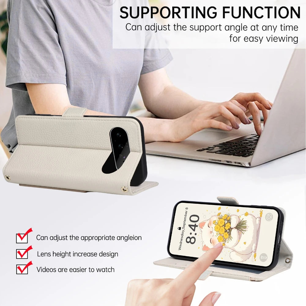 Leather Flip Case with Makeup Mirror for Google Pixel 11 Series