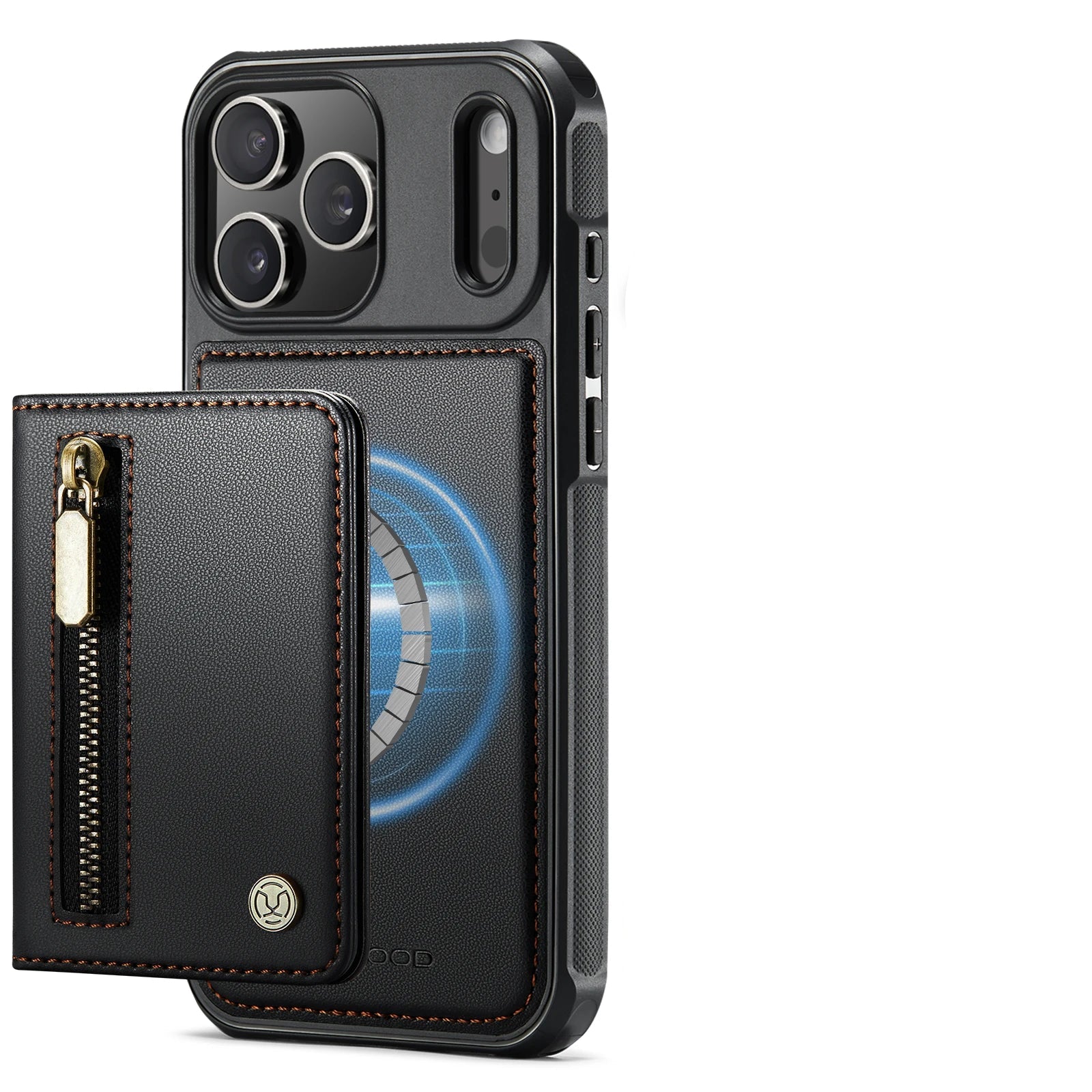 2-in-1 Detachable PU Leather MagSafe Case with Zippered RFID Card Slot for iPhone 17 Series