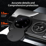 Sliding Lens Cover Armor Case with Rotating Ring Stand for Xiaomi 15 Ultra