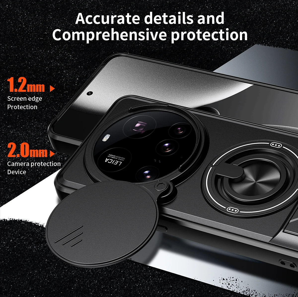 Sliding Lens Cover Armor Case with Rotating Ring Stand for Xiaomi 15 Ultra