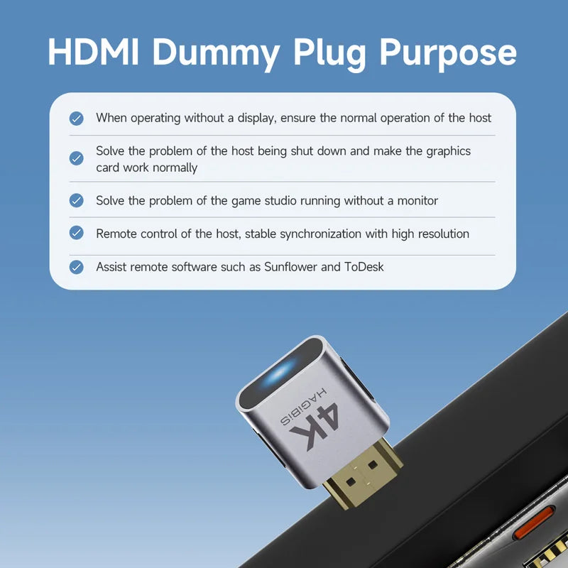 Hagibis 4K HDMI Dummy Plug Display Emulator with EDID Support