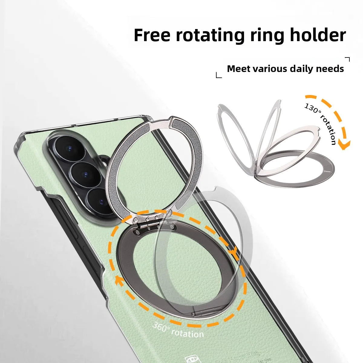Textured Leather Shockproof Kickstand Case with 360° Rotating Ring for Samsung Galaxy Z Fold 7