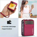 Samsung Galaxy Z Flip 6 Leather Case with Wrist Strap and Card Holder