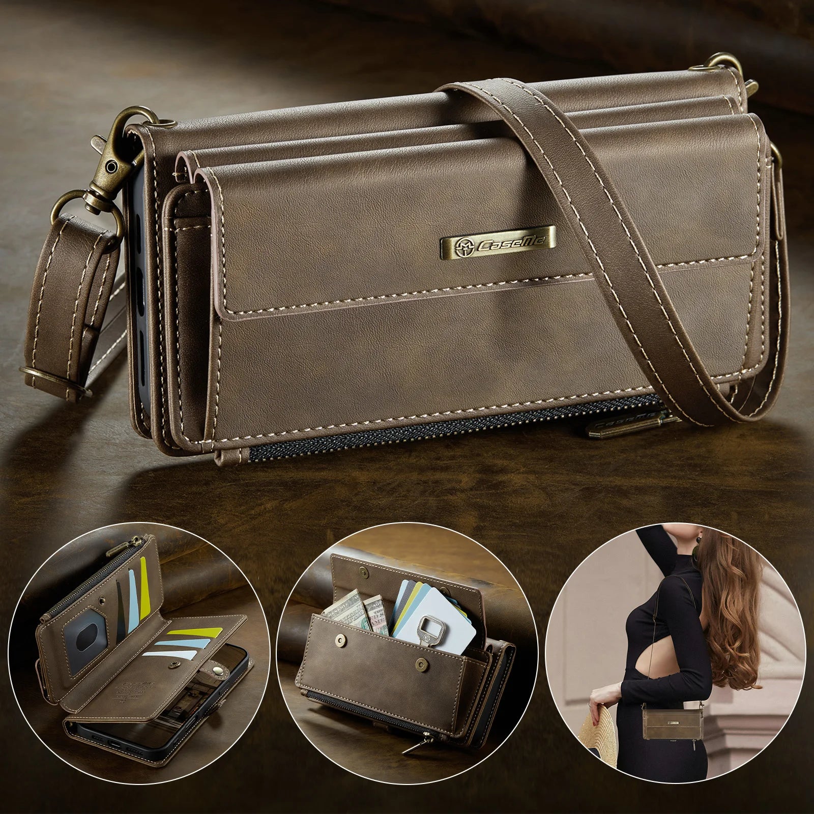 iPhone 17 Series Crossbody Wallet Case with Long Lanyard and Magnetic Flip