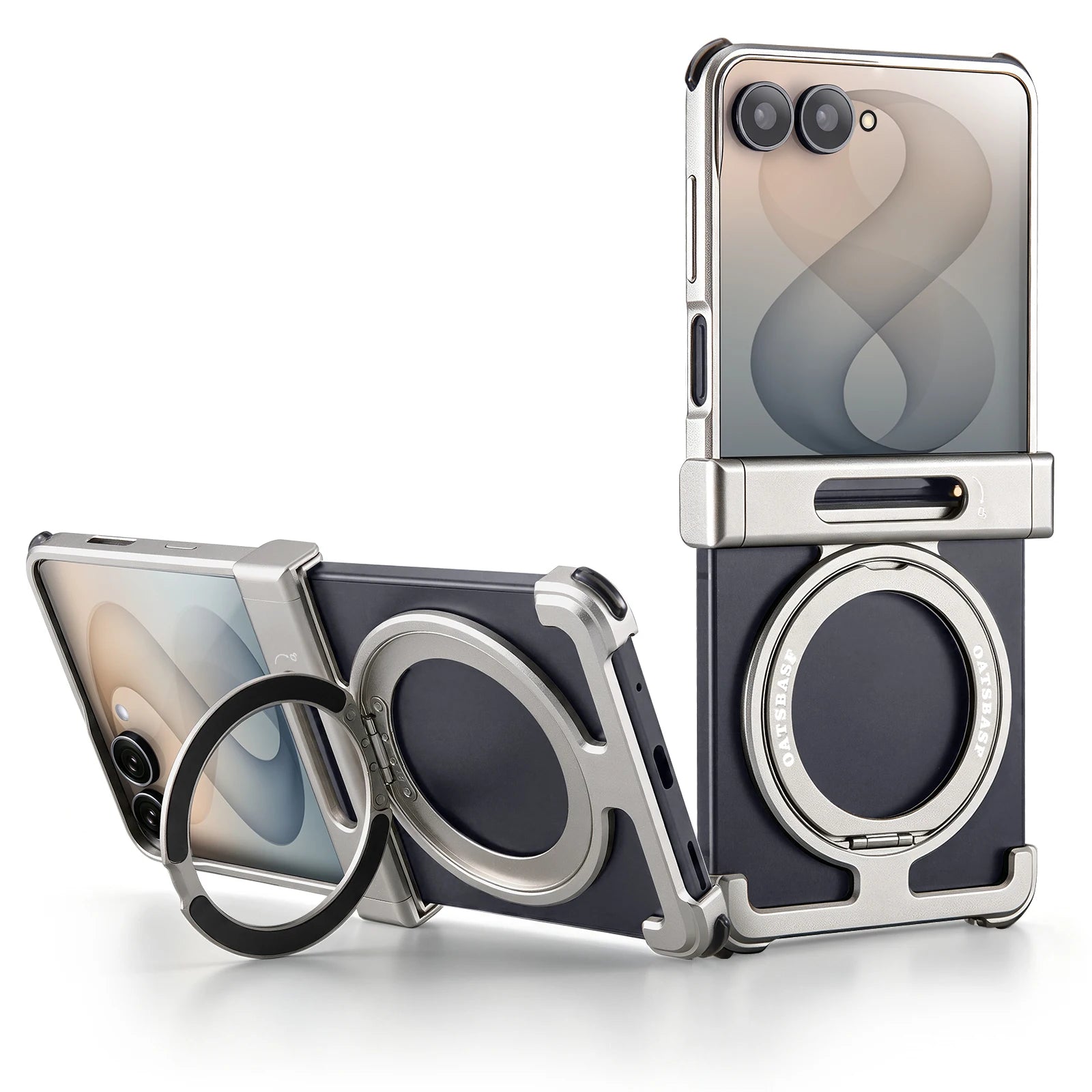 Shock-Absorbing Metal Frame Case with 360° Rotating Ring Kickstand for Samsung Galaxy Z Flip 8
