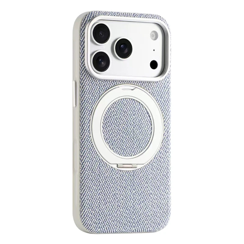 Canvas Weave MagSafe Case with 360° Rotating Ring Stand for iPhone 18 Series