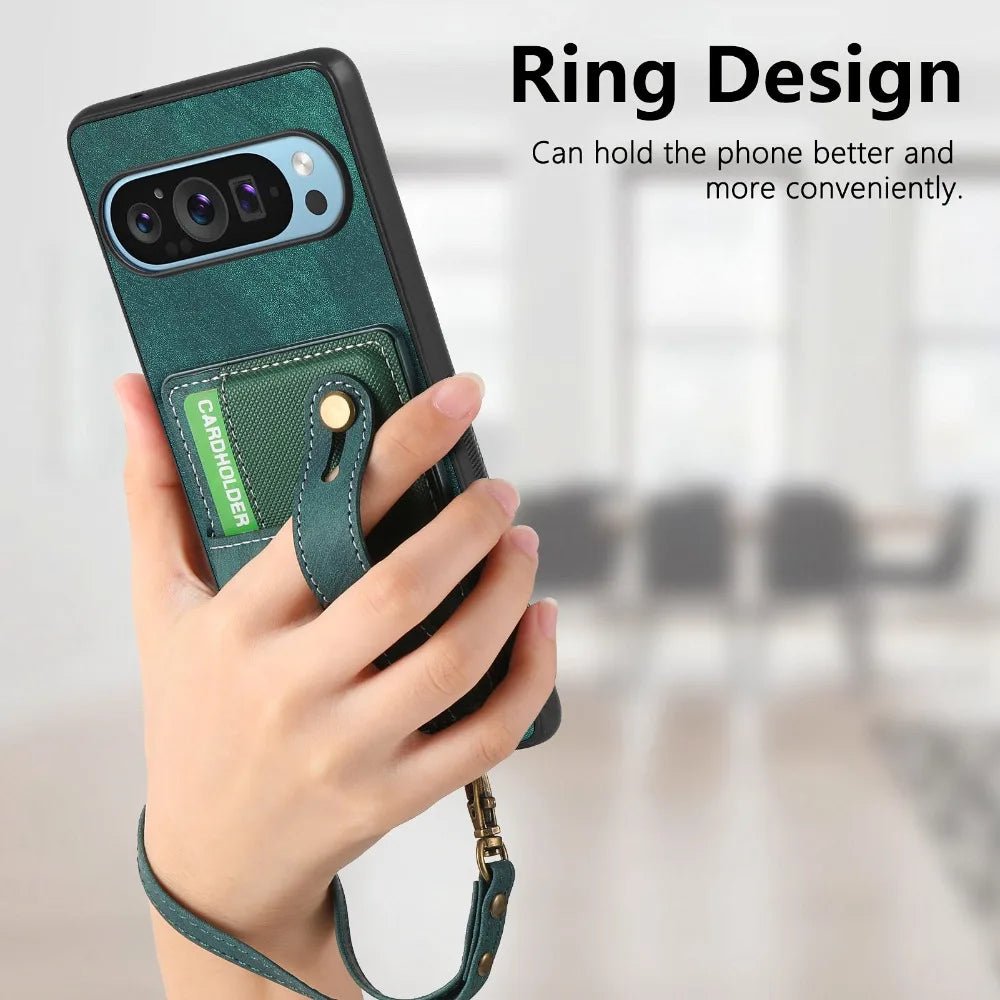 Retro PU Leather Wrist Strap Wallet Case for Google Pixel 9 Series
