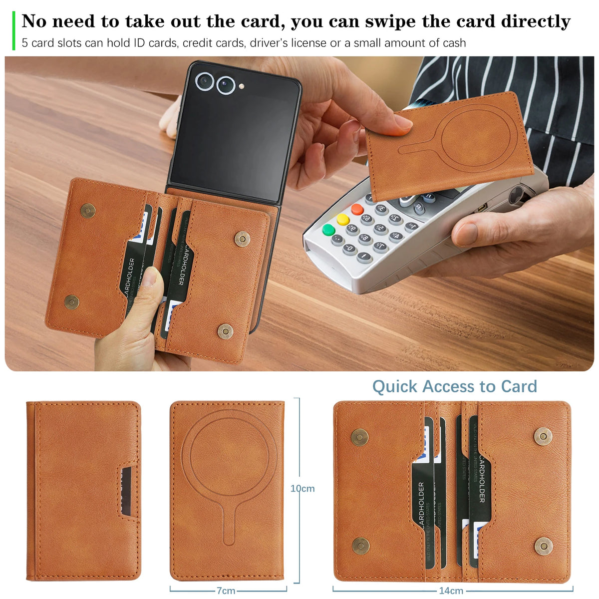 Leather Flip Case with 5-Card Detachable Wallet for Samsung Galaxy Z Flip 7