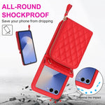 Shockproof Leather Crossbody Case with Lanyard and Wallet Pouch for Samsung Galaxy Z Flip 7
