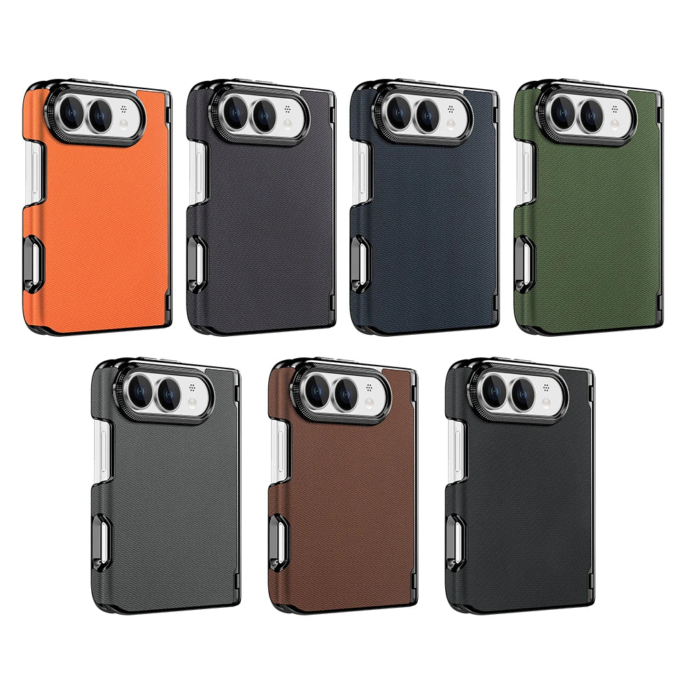 Textured Fabric Hinge Protection Case with Central Axis Reinforcement for iPhone Duo