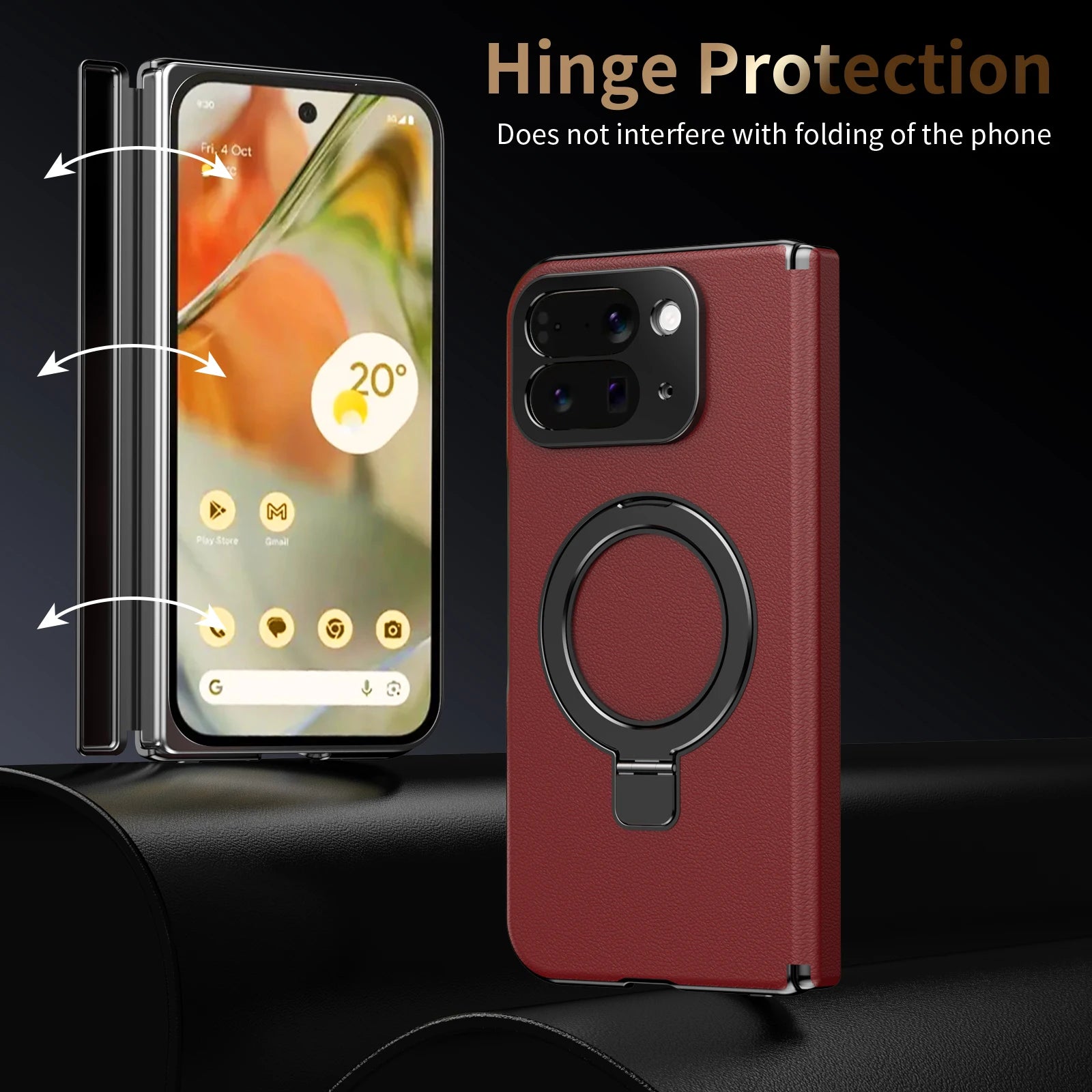 Google Pixel 10 Pro Fold Leather Case with Magnetic Ring