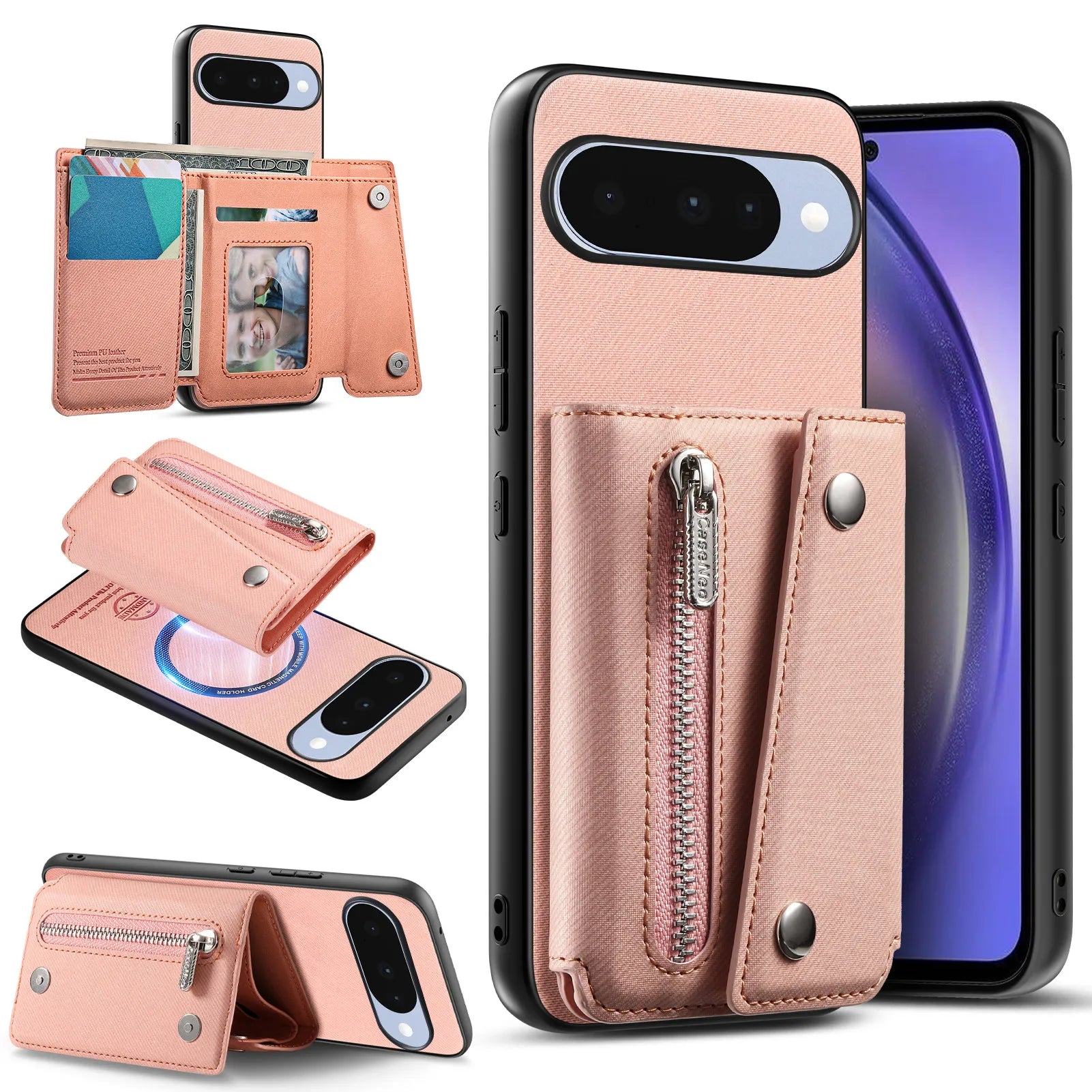 Denim Textured Leather Magnetic Case with Wallet Pocket for Google Pixel 9 Series