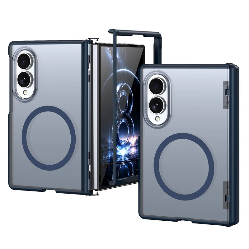 Transparent Shockproof Hinge Protection Case with Magnetic Ring Stand Compatibility for Samsung Galaxy Z Fold 8