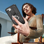 Shockproof Magnetic Hybrid Phone Case with Rotating Ring Bracket for iPhone 16e