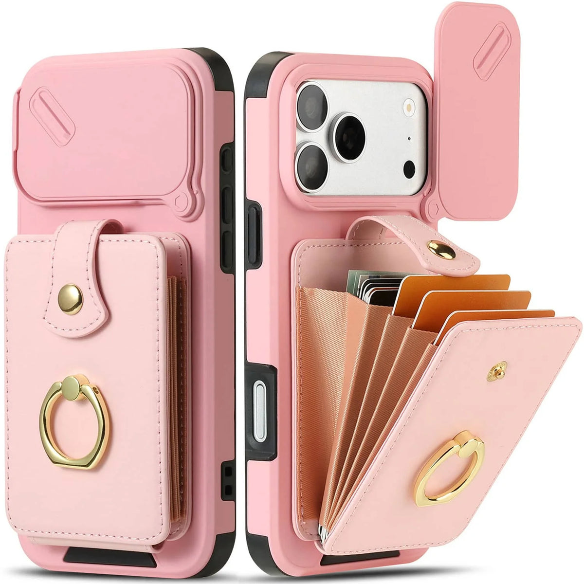 4-Card Wallet Case with Sliding Camera Cover and Ring Stand for iPhone 17 Series