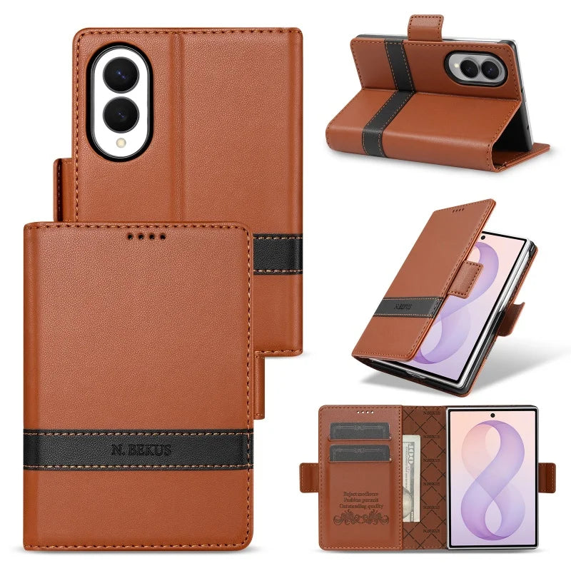 Embossed Leather Flip Wallet Case with Two Card Slots for Samsung Galaxy Z Fold 8