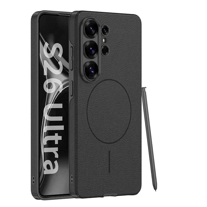 Luxury PU Leather Magnetic Case with Lens Protection for Samsung Galaxy S26 Ultra