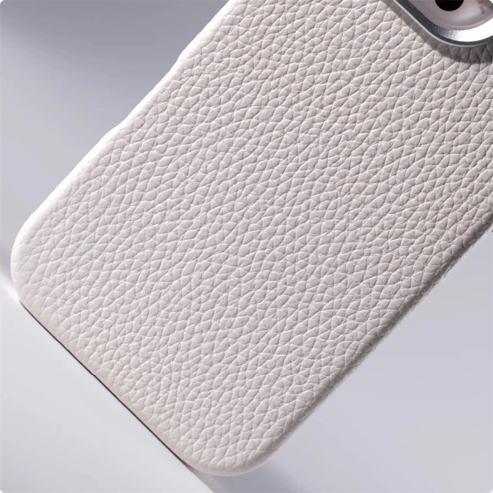 Luxury Lychee Texture PU Leather Case with Alloy Lens Frame for iPhone 17 Series