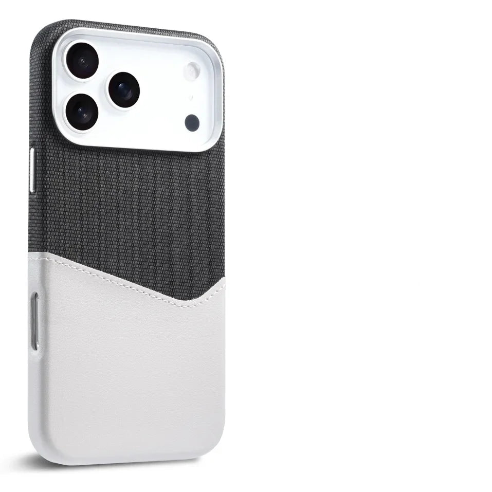 Premium Leather and Fabric Splicing MagSafe Case with Card Slots for iPhone 17 Series