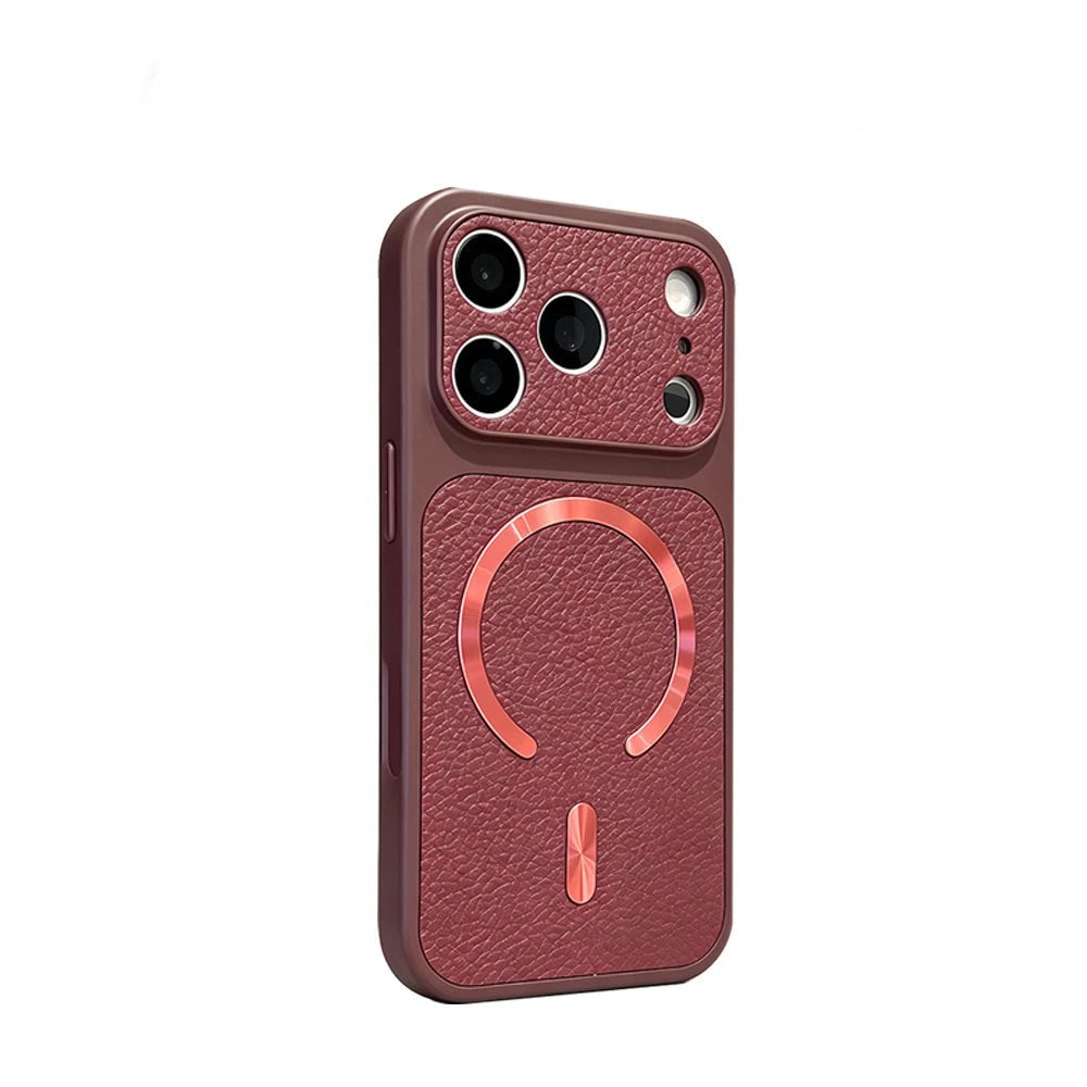 Shockproof Lychee PU Leather MagSafe Case for iPhone 17 Series