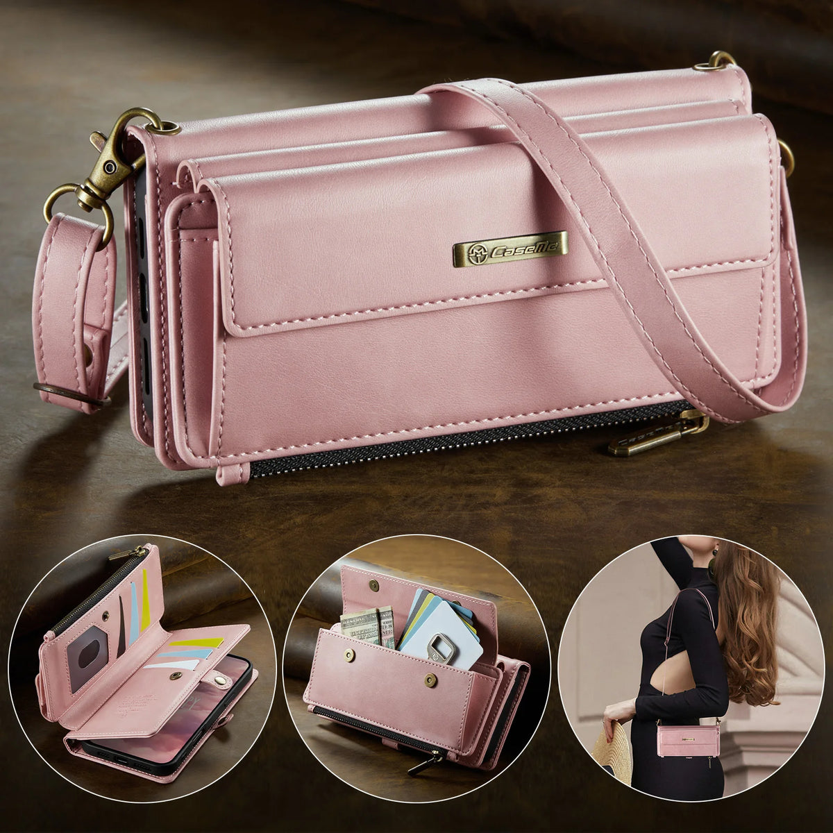 Leather Crossbody Wallet Case with Detachable Wrist Lanyard for iPhone 18 Series