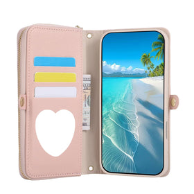 iPhone 15 Series Crossbody Wallet Case with Built-In Mirror and Kickstand