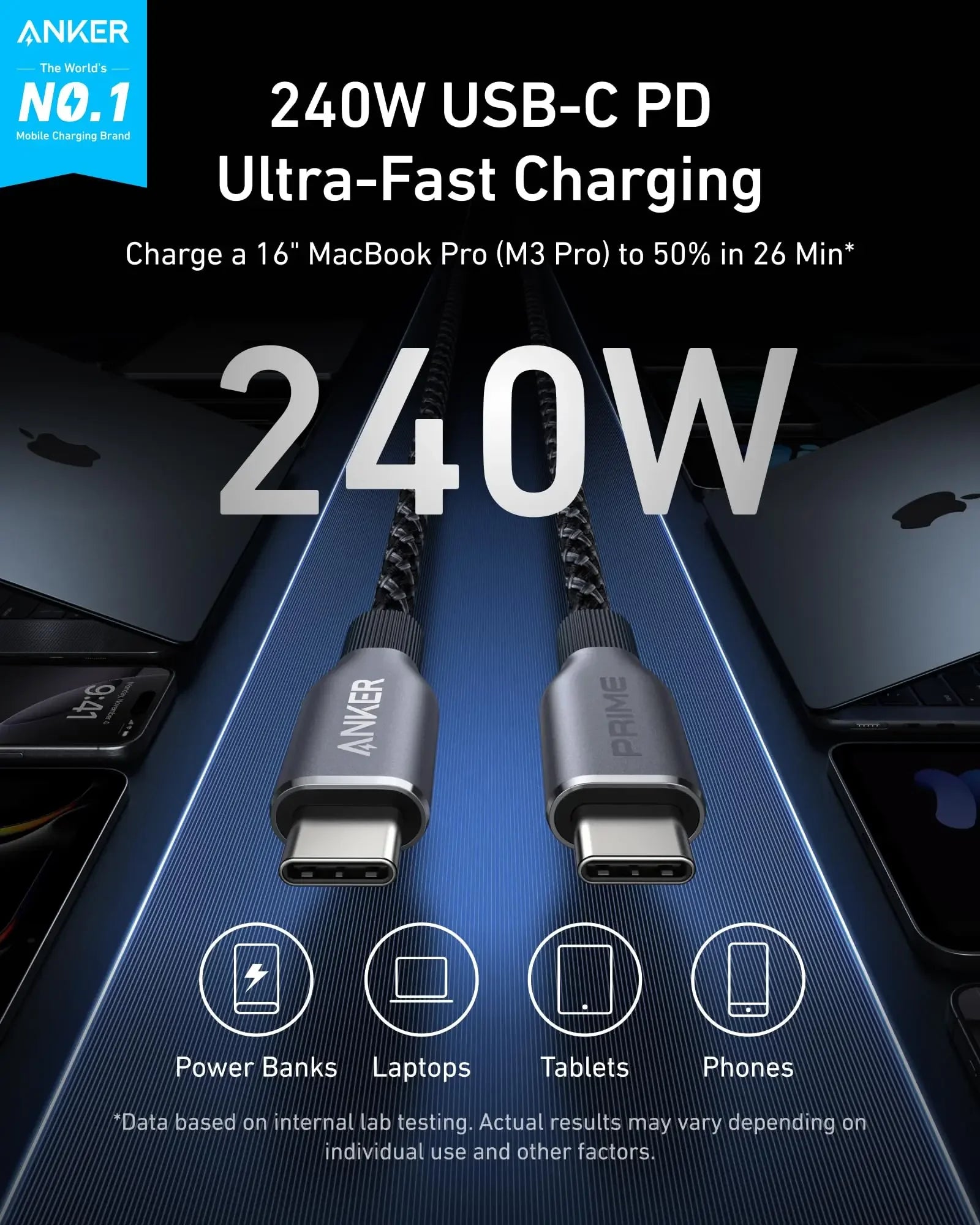 Anker Prime 240W USB-C to USB-C Fast Charging Cable