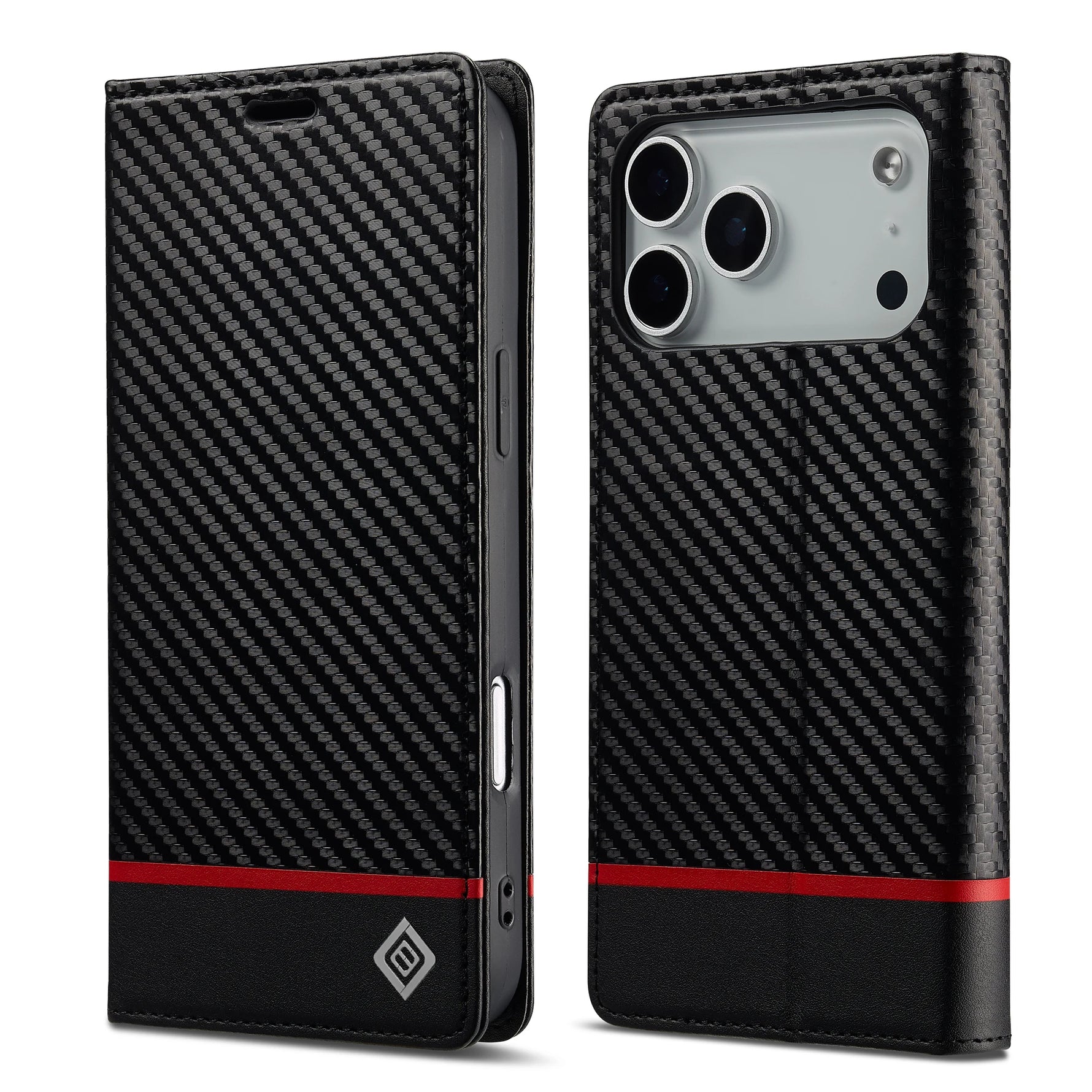 Carbon Fiber Pattern Leather Wallet Flip Case for iPhone 17 Series
