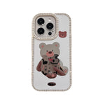 Diamond Glitter Mirror Case with Cartoon Animals for iPhone 15 Series