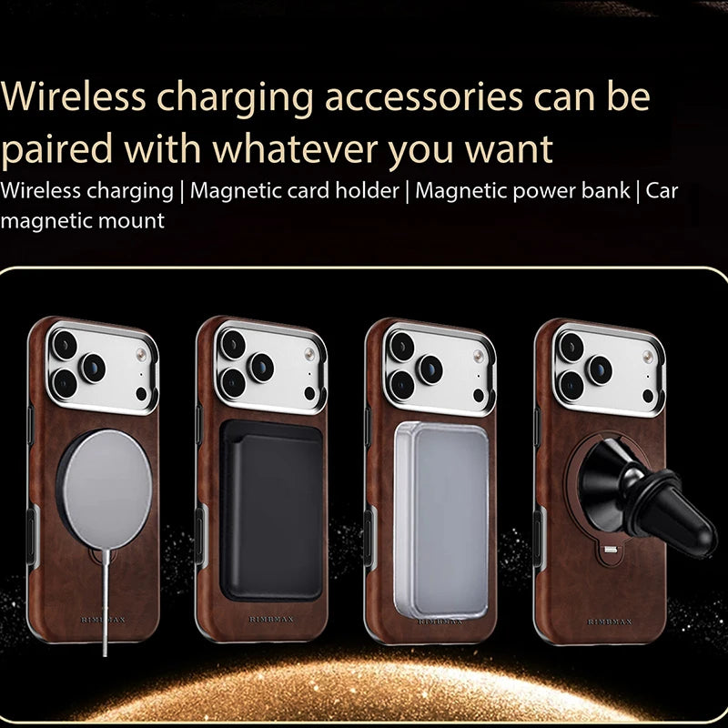 Shockproof Leather MagSafe Case with 360° Rotating Kickstand Ring for iPhone 18 Series