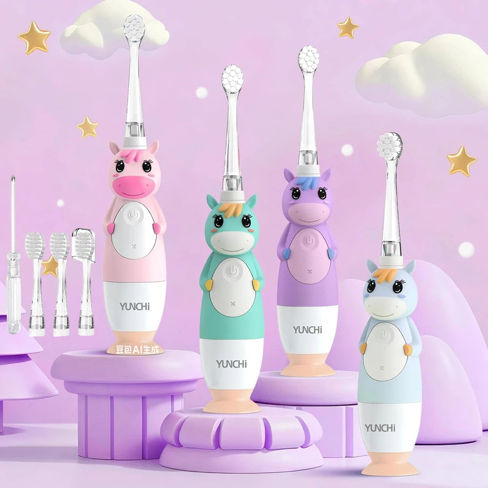 Yunchi K3 Kids Sonic Electric Toothbrush with 4 Brush Heads