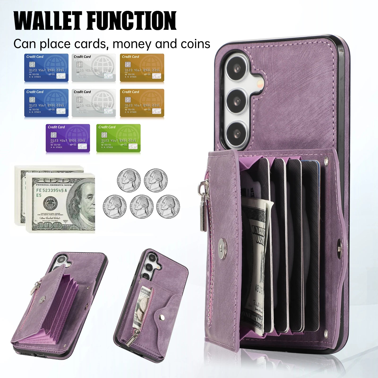 Crossbody Card Slot Wallet Leather Case for Samsung Galaxy S24 Series