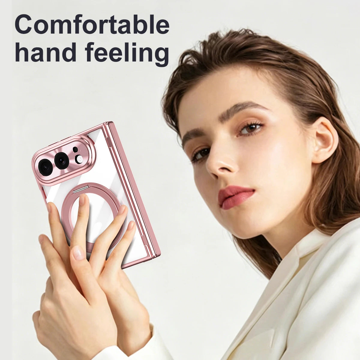 Electroplated MagSafe Case with 360° Rotating Ring Stand for iPhone Duo