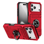 iPhone 17 Series Armor Protective Magnetic Case with Metal Ring Stand & Card Holder Back