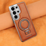 Premium Leather Magnetic Case with Ring Kickstand for Samsung Galaxy S26 Series