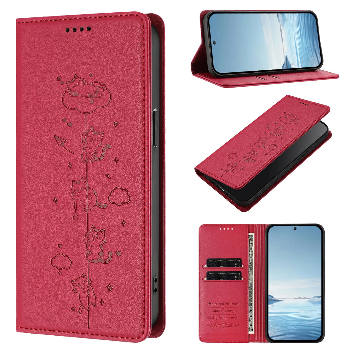 Embossed Cute Cat Flip Wallet Leather Case for iPhone 17 Series